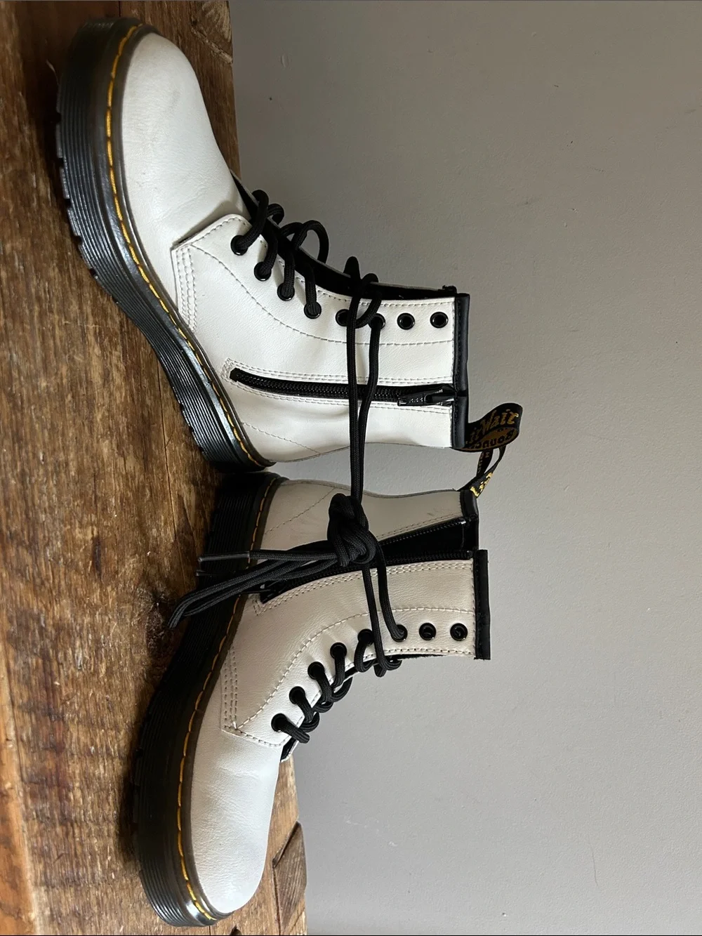 Dr. Martens White and Black Kids Lace-Up Combat Boots